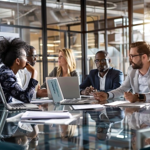Consultants discussing strategy in an office